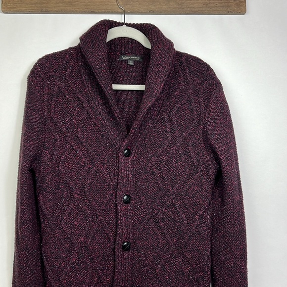 Banana Republic Cardigan Shawl Collar Wool Knit Medium Red Burgundy - Picture 5 of 9